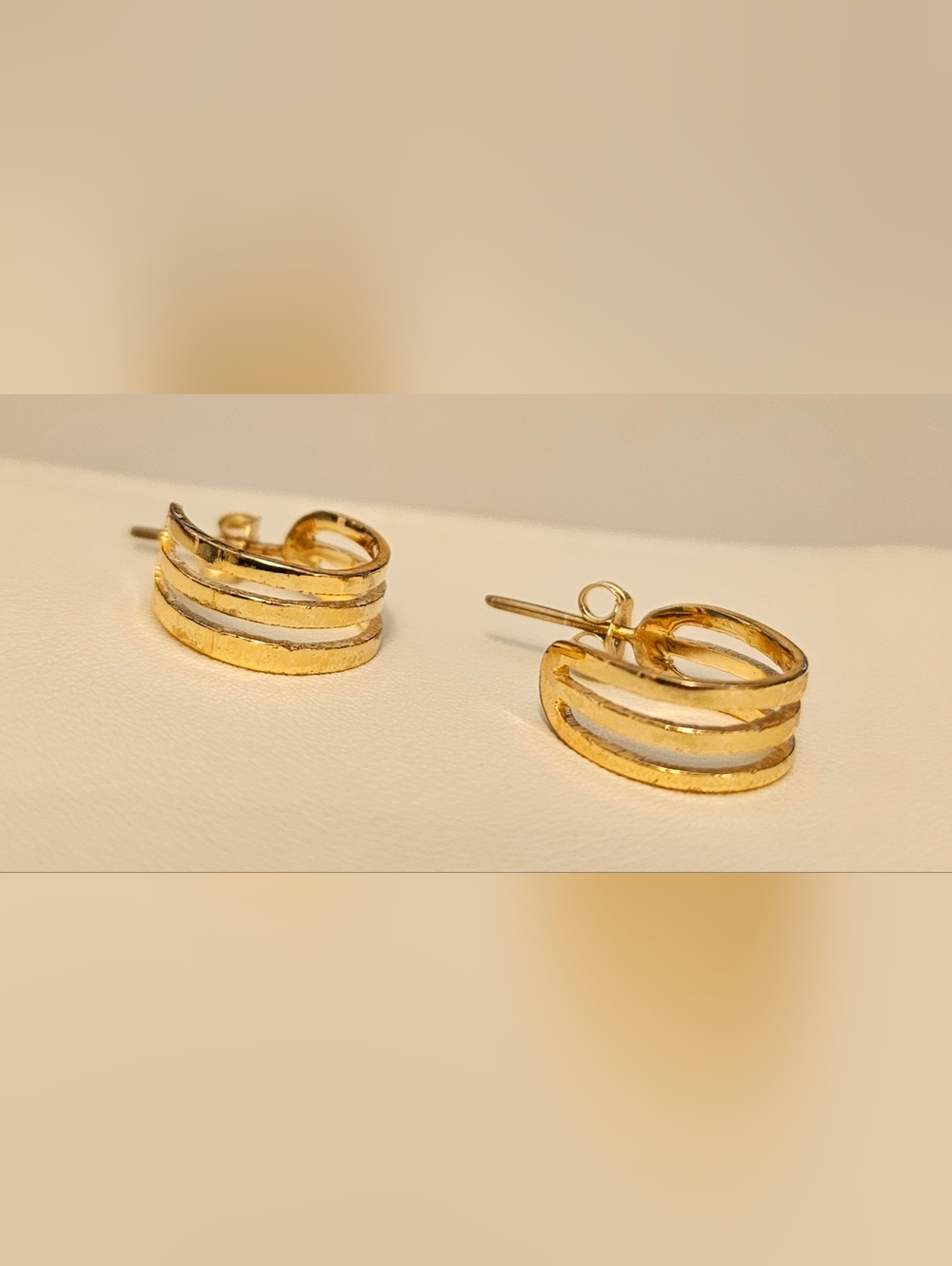 925 Sterling Silver Gold Dipped Huggie Earrings - Picture 3 of 4